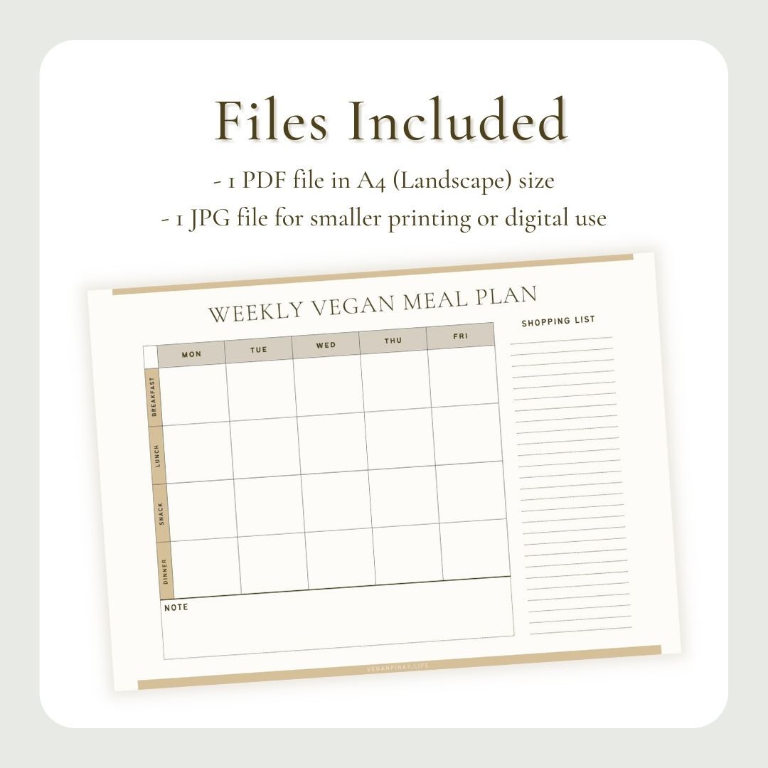 FREE Minimalist Weekly Vegan Meal Planner (A4)